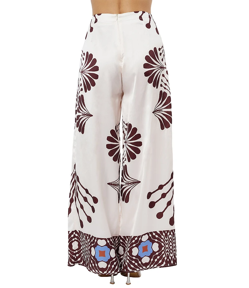 CIEBON Emma Printed Satin Faux-Wrap Waist Coordinating Pants