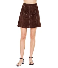 CIEBON Eris Faux Suede Piping Trim A-Line Mini Skirt