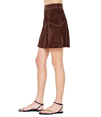 CIEBON Eris Faux Suede Piping Trim A-Line Mini Skirt