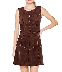 CIEBON Eris Faux Suede Piping Trim A-Line Mini Skirt