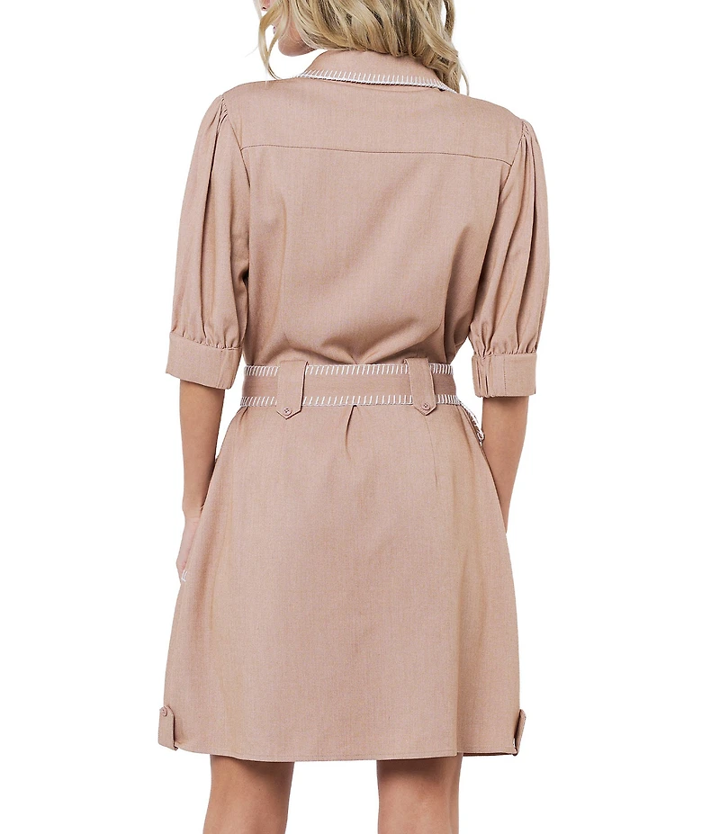 CIEBON Gelso Faux Denim Shirt Collar Half Sleeve Mini Dress