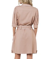 CIEBON Gelso Faux Denim Shirt Collar Half Sleeve Mini Dress