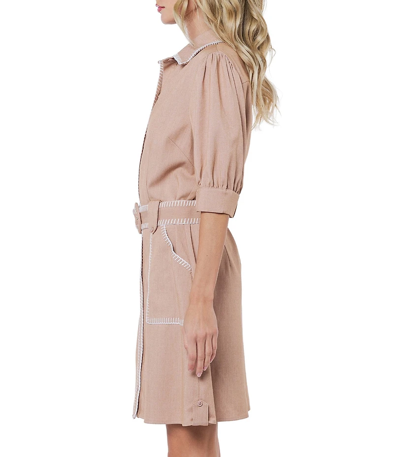 CIEBON Gelso Faux Denim Shirt Collar Half Sleeve Mini Dress