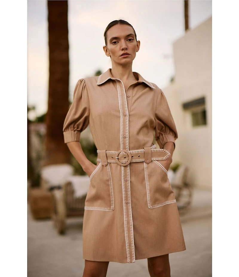 CIEBON Gelso Faux Denim Shirt Collar Half Sleeve Mini Dress