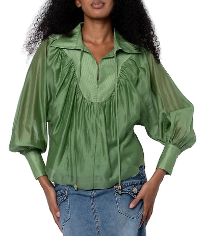 CIEBON Georgina Split V-Neck Long Sleeve Tencel Voile Top