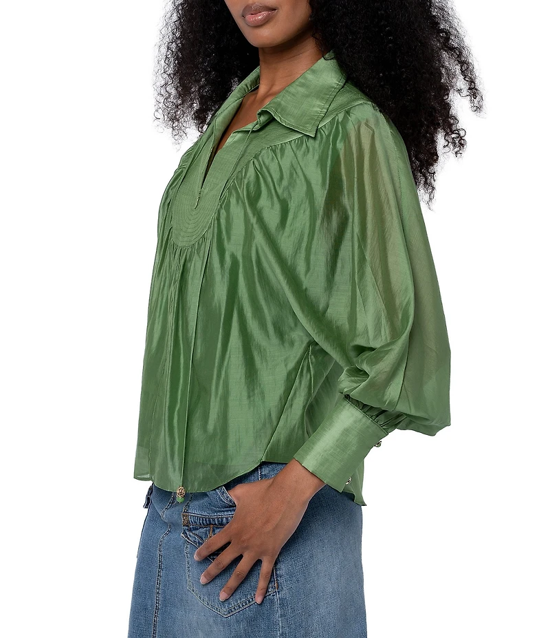 CIEBON Georgina Split V-Neck Long Sleeve Tencel Voile Top