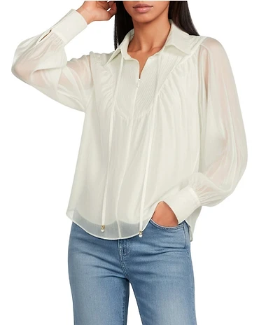 CIEBON Georgina Split V-Neck Long Sleeve Tencel Voile Top