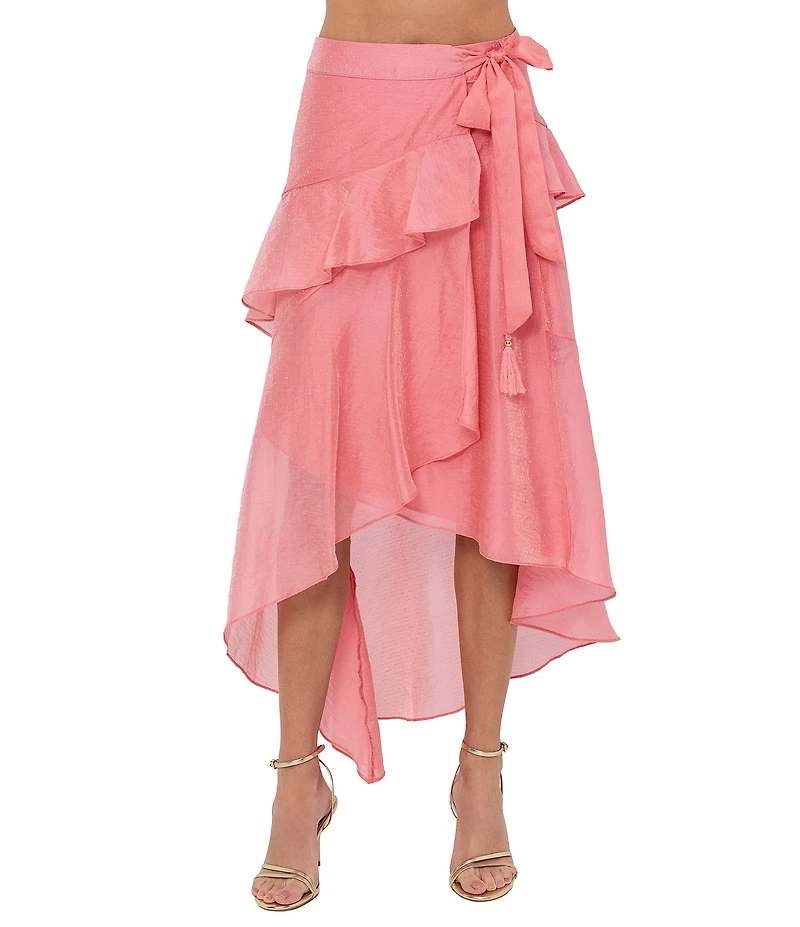 CIEBON GiGi Ruffle High-Rise Asymmetric High-Low Hem Coordinating Dobby Maxi Skirt