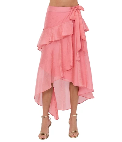 CIEBON GiGi Ruffle High-Rise Asymmetric High-Low Hem Coordinating Dobby Maxi Skirt
