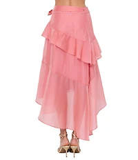 CIEBON GiGi Ruffle High-Rise Asymmetric High-Low Hem Coordinating Dobby Maxi Skirt