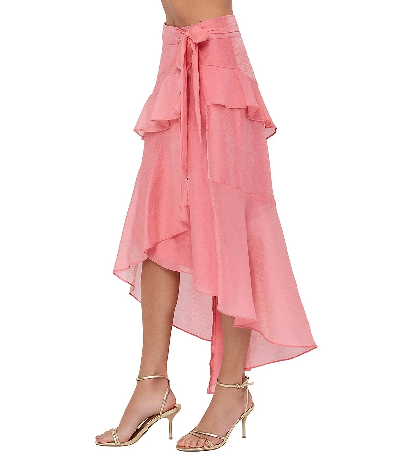CIEBON GiGi Ruffle High-Rise Asymmetric High-Low Hem Coordinating Dobby Maxi Skirt