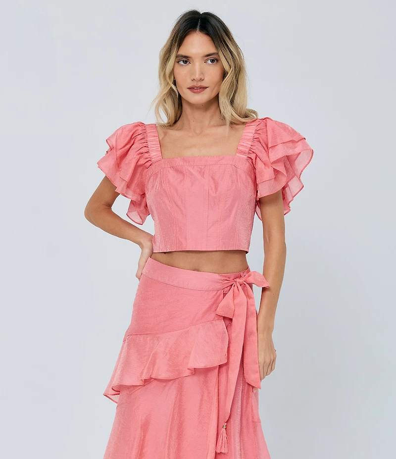 CIEBON GiGi Ruffle High-Rise Asymmetric High-Low Hem Coordinating Dobby Maxi Skirt