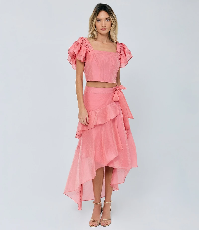 CIEBON GiGi Ruffle High-Rise Asymmetric High-Low Hem Coordinating Dobby Maxi Skirt