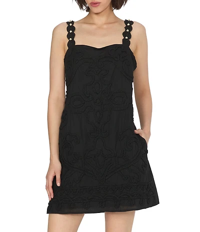 CIEBON Harper Soutache Embroidered Square Neck Sleeveless A-Line Mini Dress