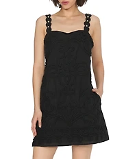 CIEBON Harper Soutache Embroidered Square Neck Sleeveless A-Line Mini Dress