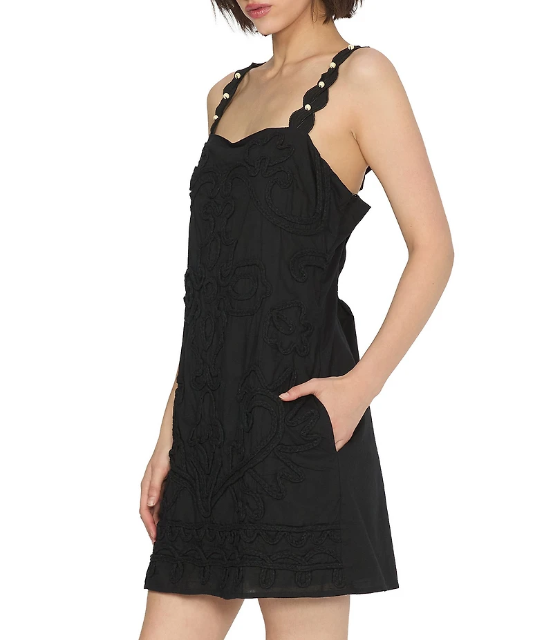 CIEBON Harper Soutache Embroidered Square Neck Sleeveless A-Line Mini Dress