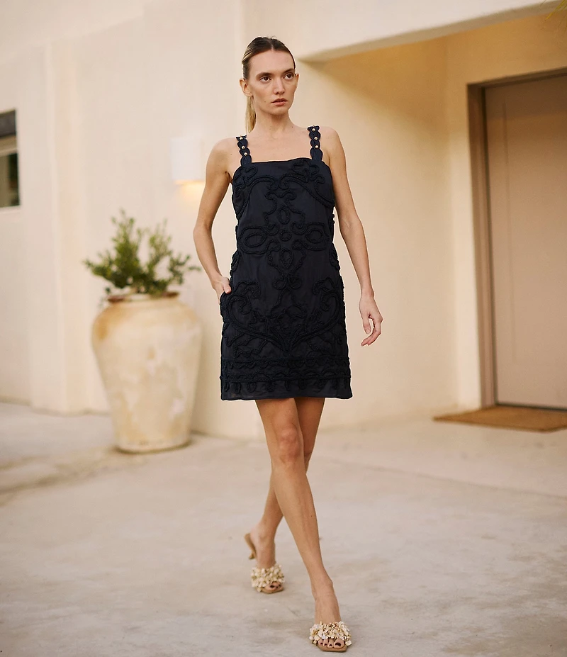 CIEBON Harper Soutache Embroidered Square Neck Sleeveless A-Line Mini Dress