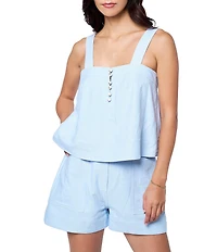 CIEBON Jaclyn Topstiched Square Neck Sleeveless Coordinating Tank Top