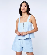 CIEBON Jaclyn Topstiched Square Neck Sleeveless Coordinating Tank Top