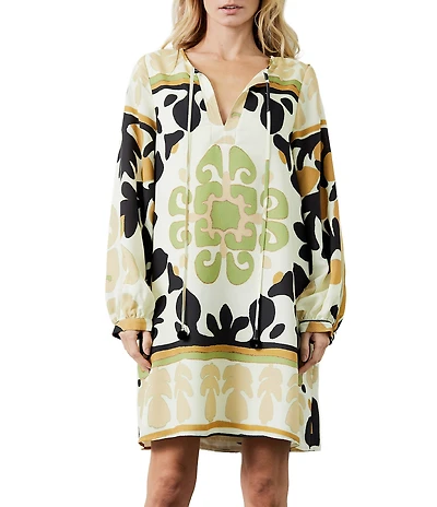 CIEBON Jeinny Print Split V-Neckline Long Sleeves Dress