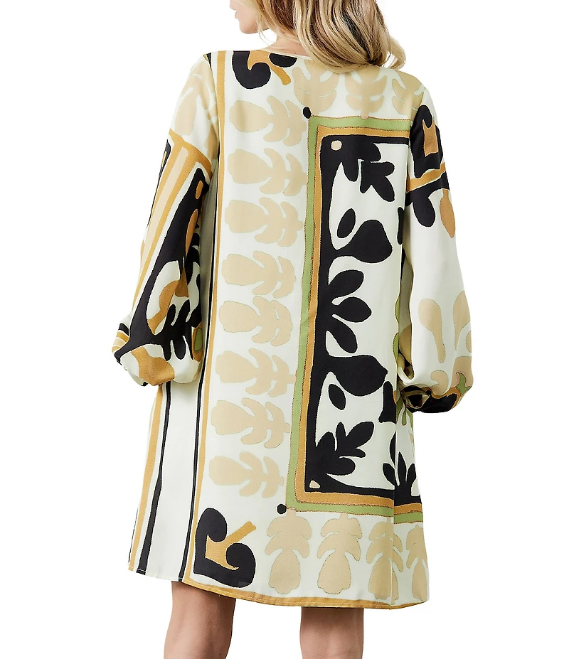 CIEBON Jeinny Print Split V-Neckline Long Sleeves Dress