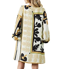 CIEBON Jeinny Print Split V-Neckline Long Sleeves Dress