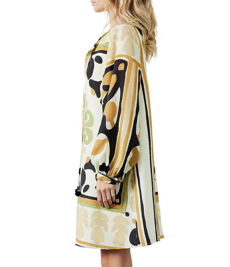 CIEBON Jeinny Print Split V-Neckline Long Sleeves Dress