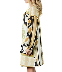 CIEBON Jeinny Print Split V-Neckline Long Sleeves Dress