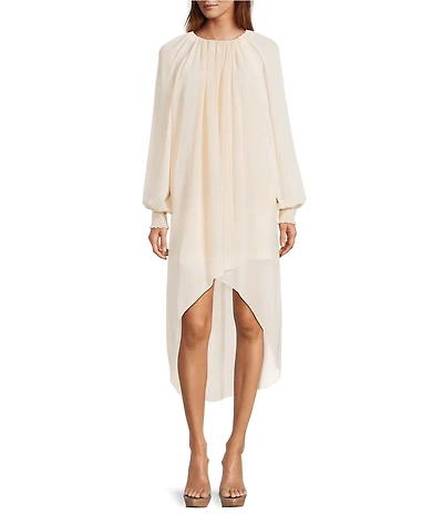 CIEBON Joni Chiffon Crew Neck Long Sleeve Hi-Lo Dress