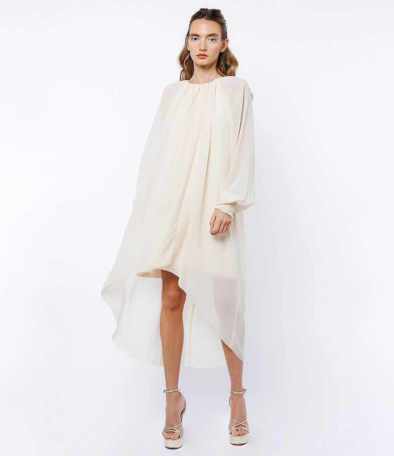 CIEBON Joni Chiffon Crew Neck Long Sleeve Hi-Lo Dress