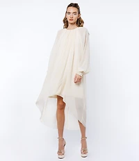 CIEBON Joni Chiffon Crew Neck Long Sleeve Hi-Lo Dress