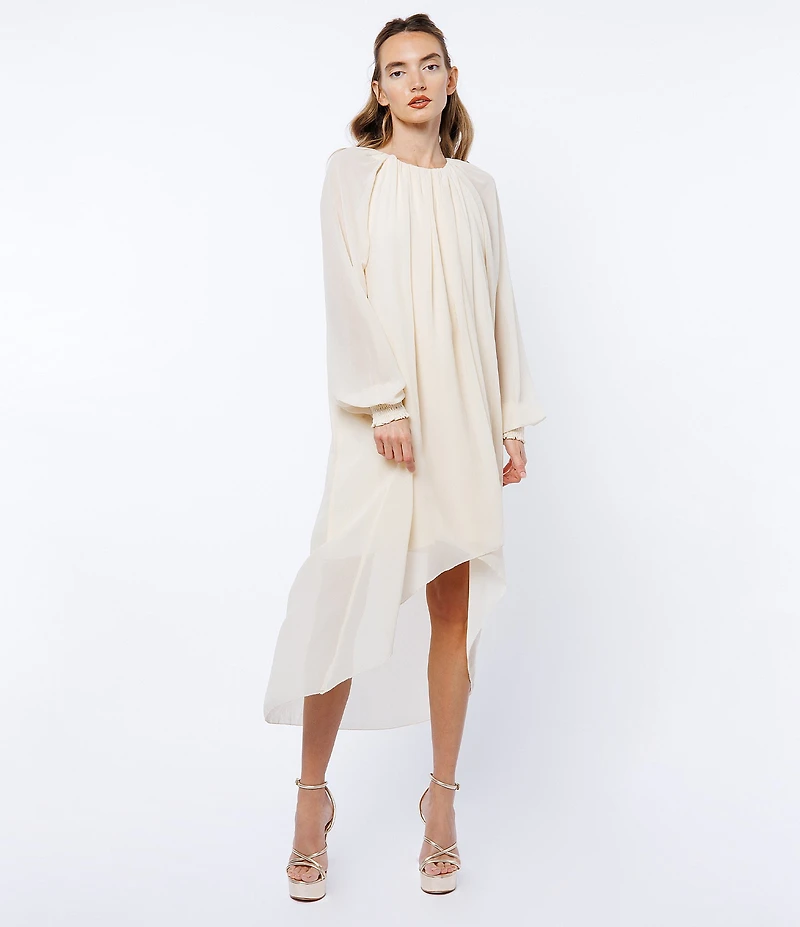 CIEBON Joni Chiffon Crew Neck Long Sleeve Hi-Lo Dress