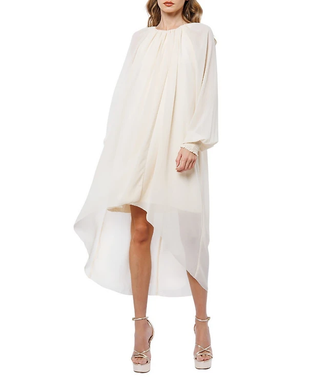 chinese dress ladies La Lune Plunged Long Sleeve Maxi Dress | White | Dresses