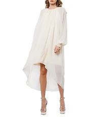CIEBON Joni Chiffon Crew Neck Long Sleeve Hi-Lo Dress
