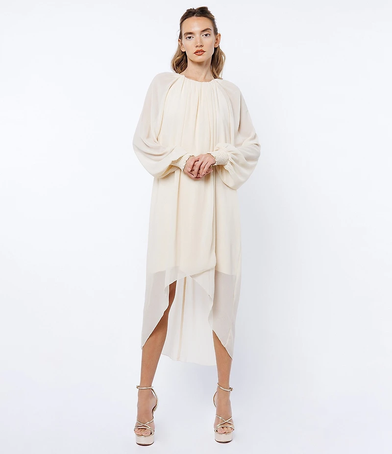 CIEBON Joni Chiffon Crew Neck Long Sleeve Hi-Lo Dress