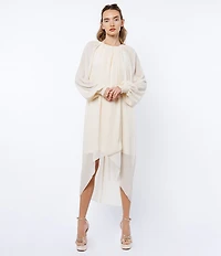 CIEBON Joni Chiffon Crew Neck Long Sleeve Hi-Lo Dress
