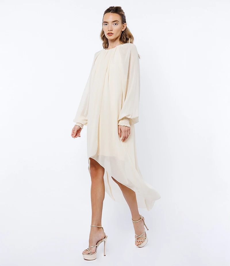 CIEBON Joni Chiffon Crew Neck Long Sleeve Hi-Lo Dress
