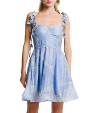 CIEBON Kaelin Printed Voile Sweetheart Neck Sleeveless Floral Tassel Shoulder Straps Fit And Flare Mini Dress