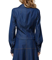 CIEBON Kaylee Denim Collared V-Neck Bishop Sleeve Button Front Shirt