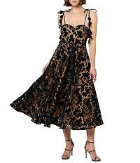 CIEBON Laurina Floral Textured Sweetheart Neck Sleeveless Velvet Lace Midi Dress