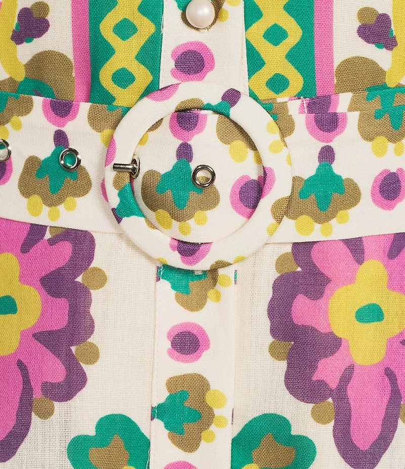 CIEBON Leena Floral Print Collared Halter Neck Belted Sleeveless A-Line Crepe Maxi Dress