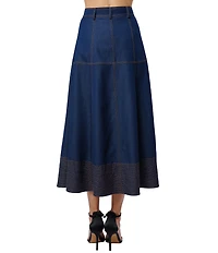 CIEBON Lilian Denim High Waist Button Front A-Line Midi Skirt