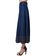 CIEBON Lilian Denim High Waist Button Front A-Line Midi Skirt