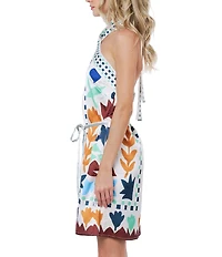 CIEBON Lio Abstract Printed Halter Neck Sleeveless Satin Mini Dress