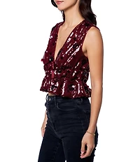 CIEBON Lori V-Neck Sleeveless Sequin Peplum Top