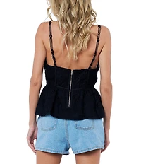 CIEBON Luna Square Neck Sleeveless Embroidered Lace Coordinating Peplum Cami Top