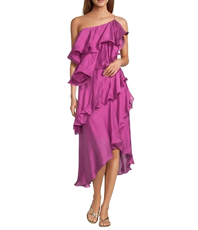 CIEBON Matea One-Shoulder Sleeveless Asymmetric Tiered Midi Dress