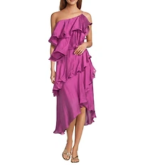 CIEBON Matea One-Shoulder Sleeveless Asymmetric Tiered Midi Dress