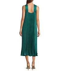 CIEBON Melisa Halter Neck Sleeveless Pleated Shimmer Satin Midi Dress