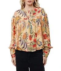 CIEBON Milena Floral Metallic Jacquard Georgette Split Neck Flowy Fit Top